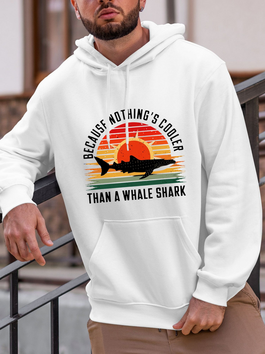 Men's Graphic Hoodie Because Nothing Is Cooler With Sunset Stripes And Majestic Whale Shark