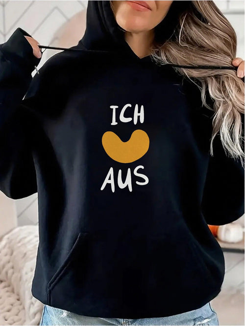 Women's Graphic Hoodie WOW Orange Heart Pattern