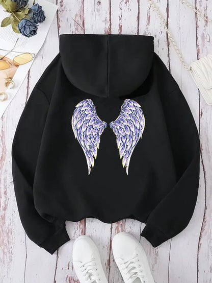 Women's Graphic Hoodie Purple Feathered Wings Spreading Gracefully On Soft Fabric Hoodie