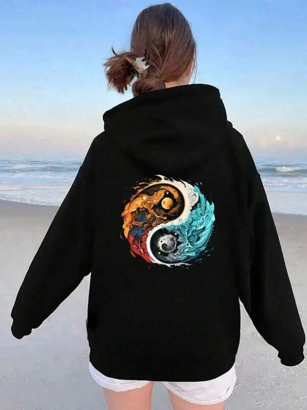 Women's Graphic Hoodie Elemental Fire And Ice Forming A Balanced Yin Yang Symbol