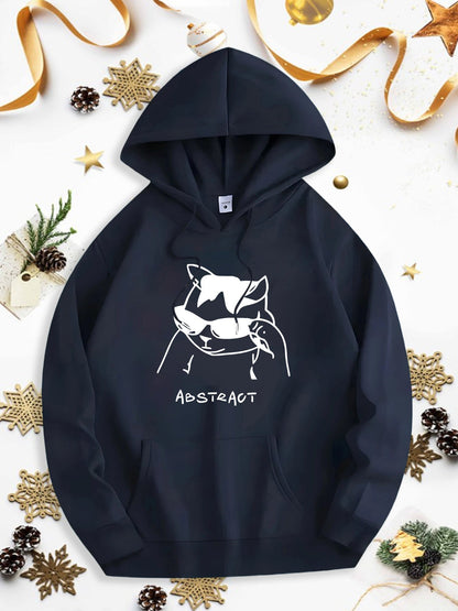 Men's Graphic Hoodie Abstract Minimalist Line Drawing With Artistic Accents And Relaxed Pose Cat