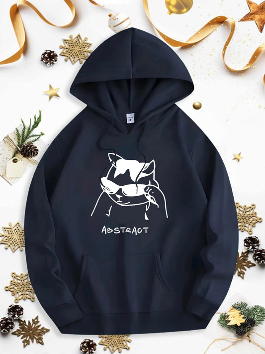 Men's Graphic Hoodie Abstract Minimalist Line Drawing With Artistic Accents And Relaxed Pose Cat