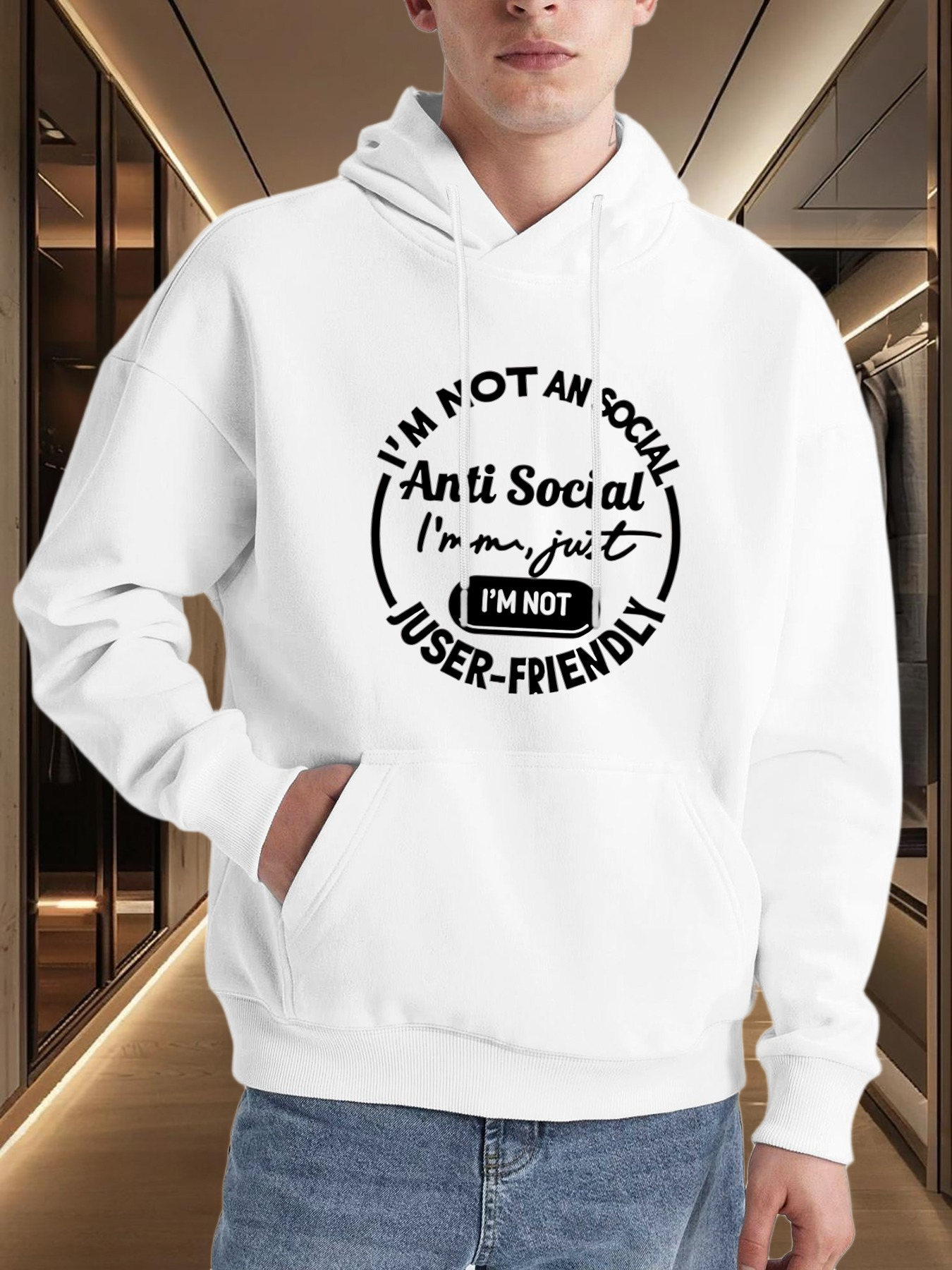 Men's Graphic Hoodie Im Not Anti Social Im Not User Friendly Bold Letter Hoodie