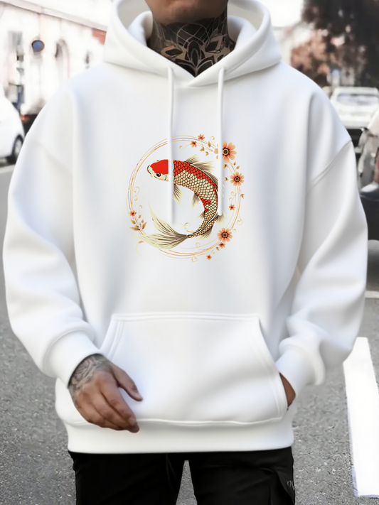 Men's Graphic Hoodie Golden Ripples Surrounding Graceful Koi Fish Under Gentle Sunlight Koi Fish