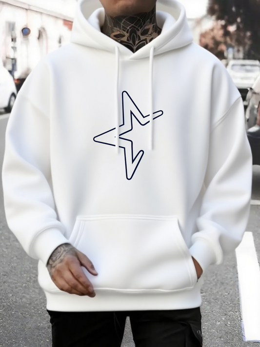 Men's Graphic Hoodie Monochrome Urban Street Outline Star Hoodie