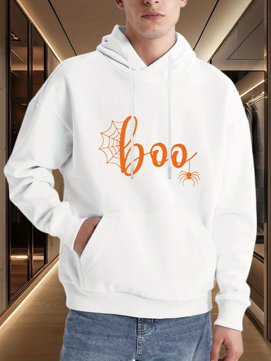 Men's Graphic Hoodie Boo Orange Web With Small Spider Design Hoodie
