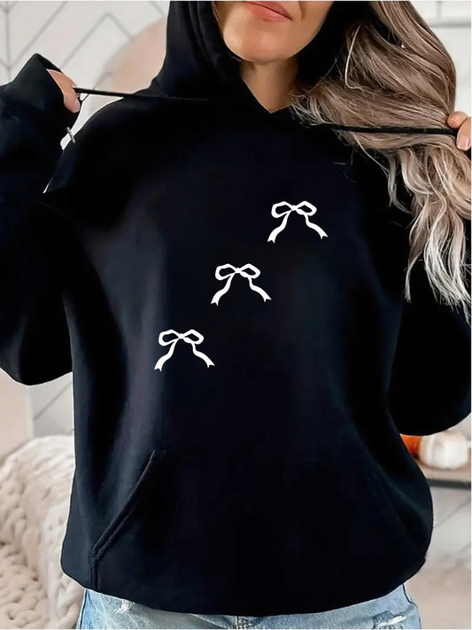 Women's Graphic Hoodie Minimalist White Bows Arranged Across Soft Cozy Hoodie