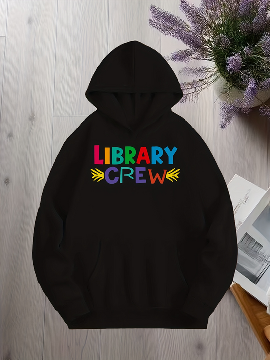 Men's Graphic Hoodie Colorful Letters With Arrows Highlighting Library Crew