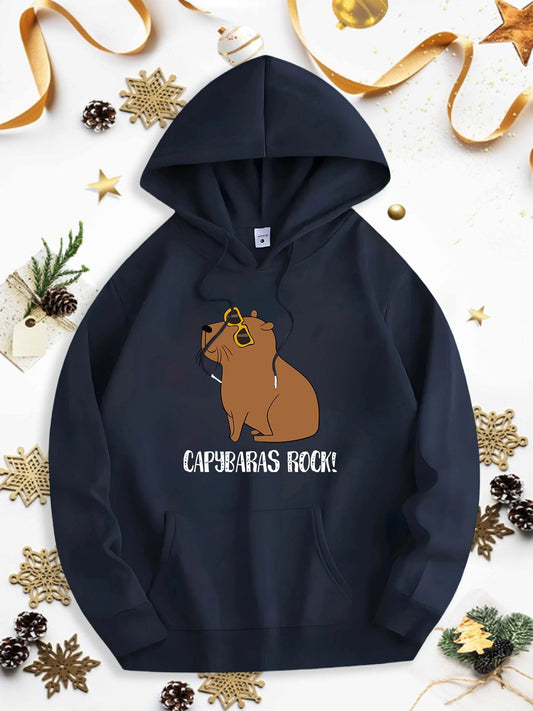Men's Graphic Hoodie Capybaras Rock Festive Holiday Attire Among Winter Snowflakes Capybara