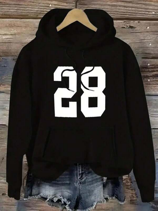 Women's Graphic Hoodie Bold Stylized White Numbers With Crisp Sharp Edges Front Hoodie