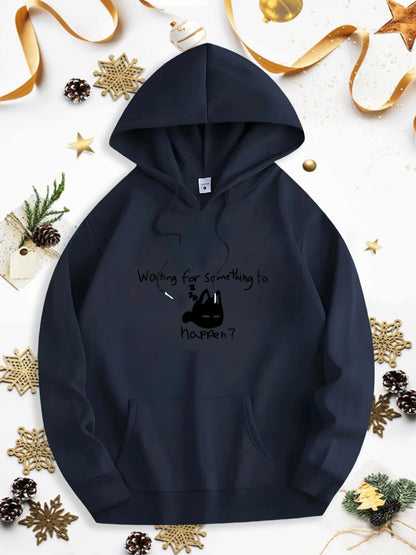 Men's Graphic Hoodie Waiting For Something To Happen Lazy Cat With Drooping Tail