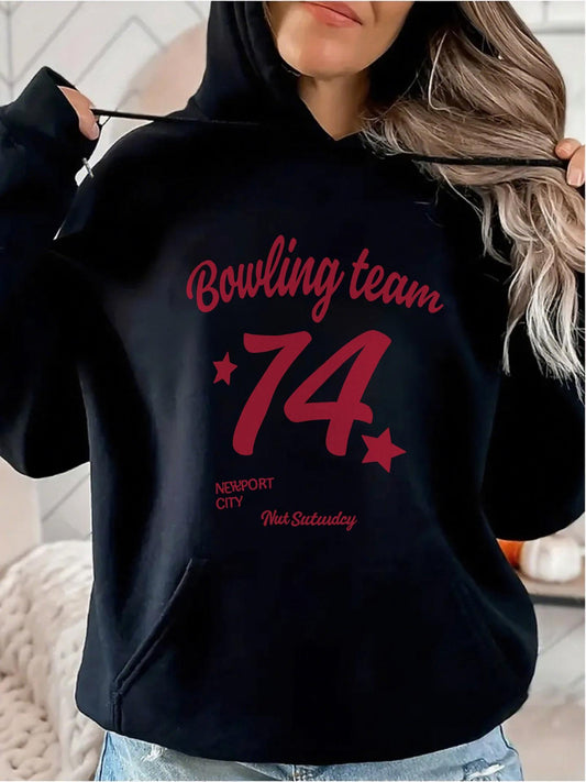 Women's Graphic Hoodie Bowling Team Vintage Numbered Stars On Sporty Hoodie