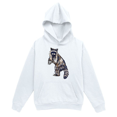 Men's Graphic Hoodie Hand Painted Forest Raccoon With Curious Stance White Hoodie
