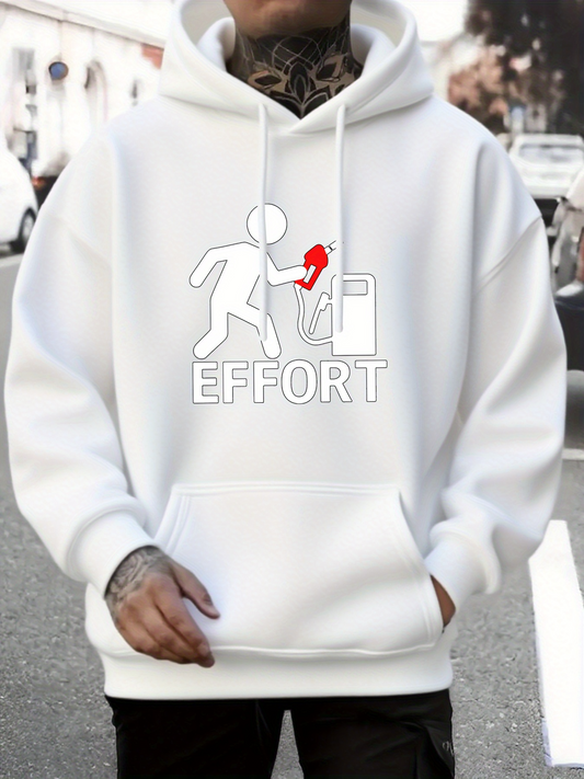 Men's Graphic Hoodie Effort Cartoon Figure Throwing Red Object Into Bin