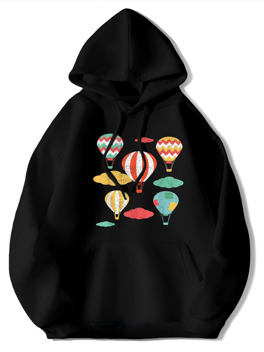 Men's Graphic Hoodie Colorful Skies With Floating Clouds And Patterned Air Balloons
