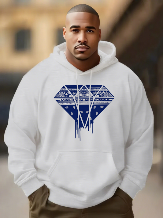Men's Graphic Hoodie Tribal Patterned Blue Diamond Graphic On Clean White Sweatshirt Diamond