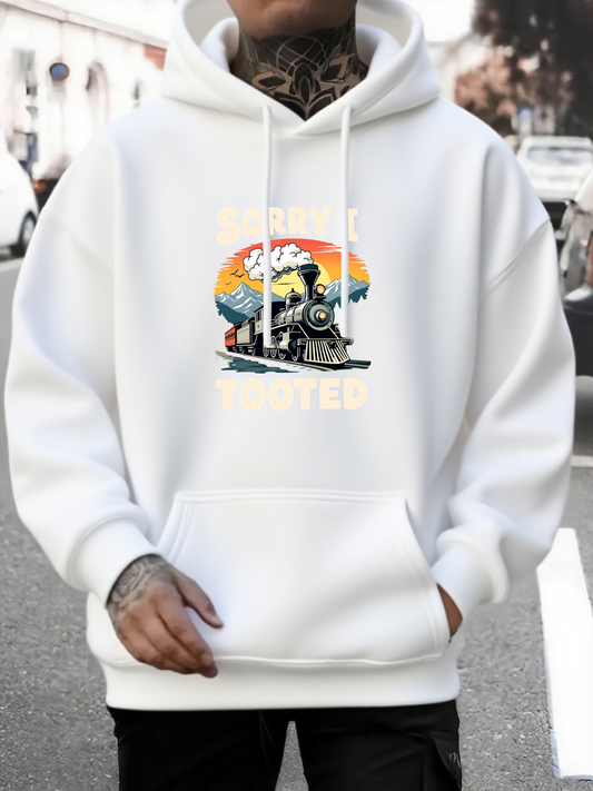 Men's Graphic Hoodie Colorful Sunset Landscape With Mountains And Cloud Behind Vintage Train