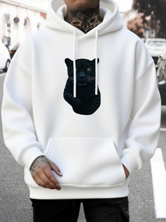 Men's Graphic Hoodie Minimalist Furry Texture In Shadow Among Urban Backdrop Bear