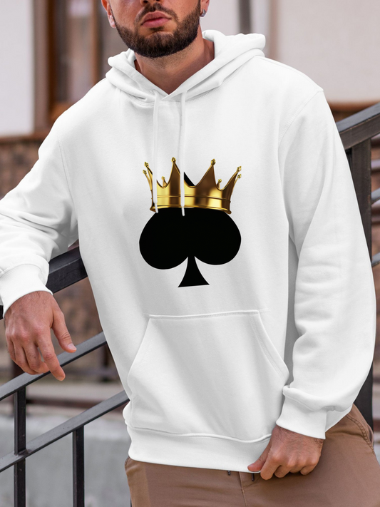 Men's Graphic Hoodie Golden Crown Resting Over Classic Playing Card Spade