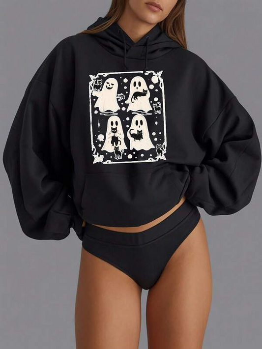 Women's Graphic Hoodie Happy Ghosts In Playful Cartoon Style Surrounded By Stars Ghost