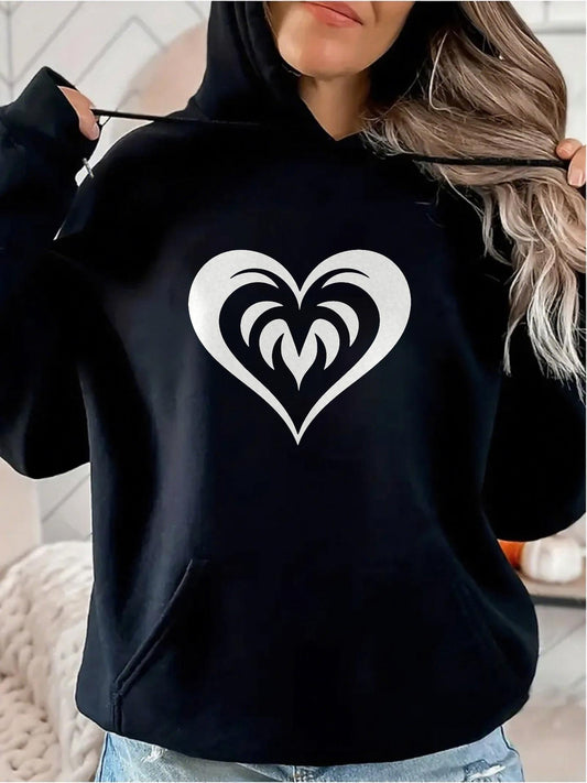 Women's Graphic Hoodie Abstract Curves Intertwined Within A Bold White Heart Motif