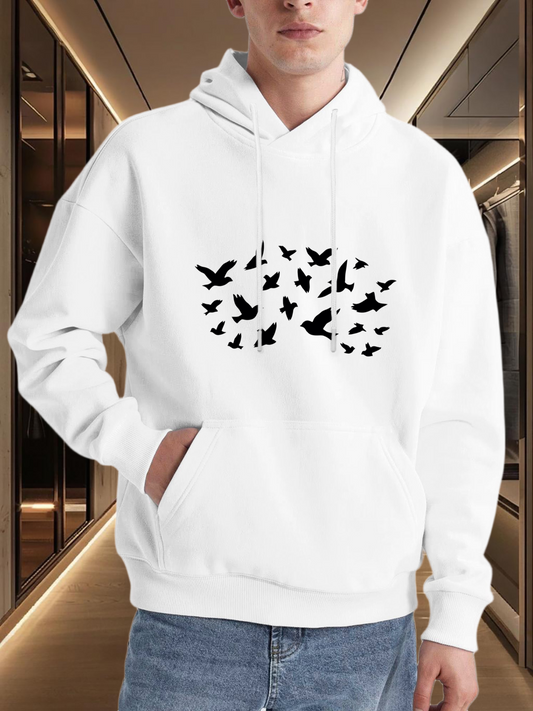 Men's Graphic Hoodie Flocking Silhouettes Of Flying Birds Across Open Sky