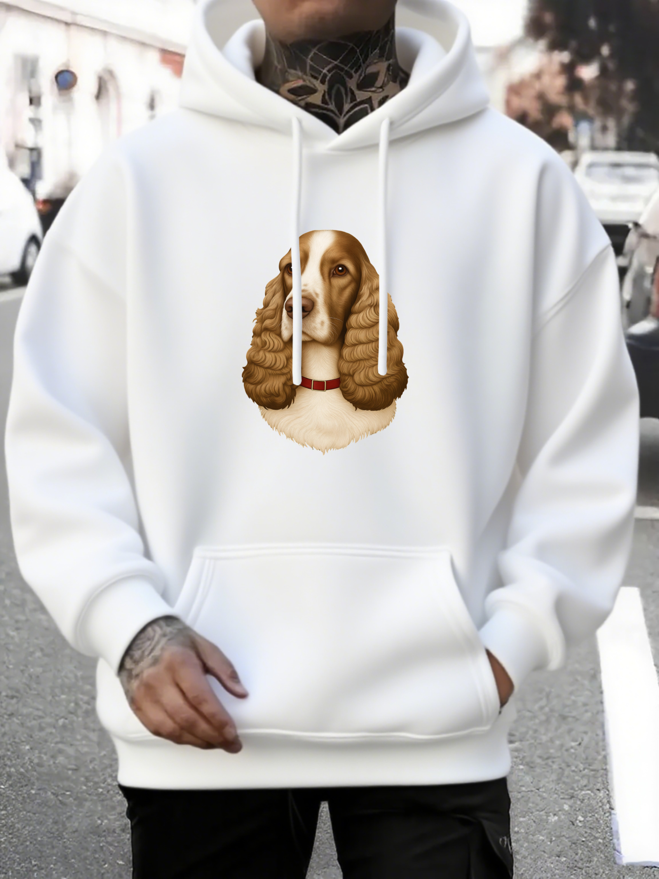 Men's Graphic Hoodie Hand Drawn Realistic Fur With Wavy Ears Brown Spaniel Dog