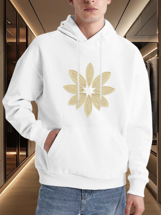 Men's Graphic Hoodie Golden Petals Radiating Light With Geometric Centerpiece Flower
