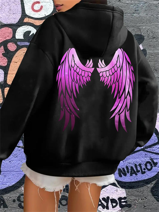 Women's Graphic Hoodie Vivid Pink Ombre Angel Wings On Back Hoodie