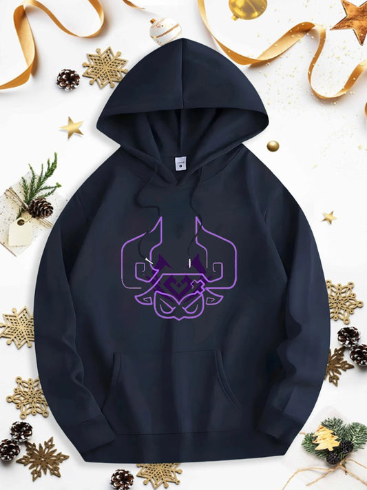 Men's Graphic Hoodie Neon Purple Futuristic Linework Featuring Geometric Abstract Bull Head