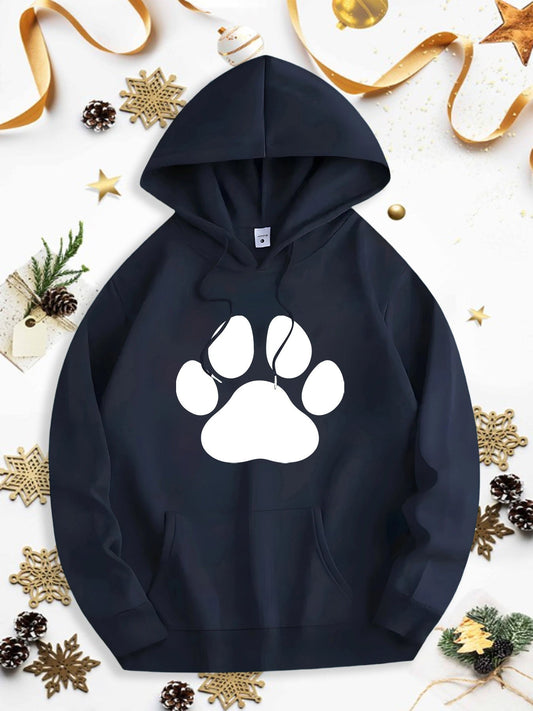 Men's Graphic Hoodie Soft Fleece With Bold White Paw Print Hoodie
