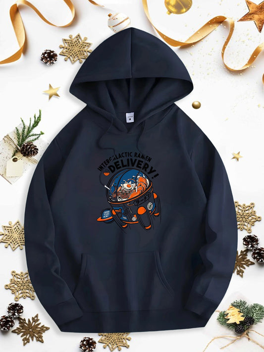 Men's Graphic Hoodie Space Helmet Cat With Colorful Planets Among Floating Stars