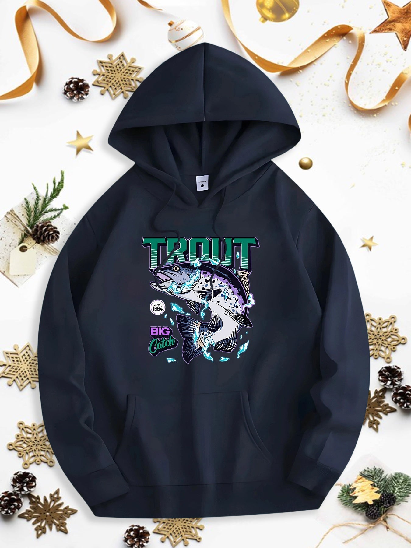 Men's Graphic Hoodie Trout Splashing Water With Vibrant Colors And Dynamic Motion Fish