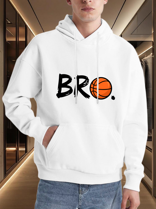 Men's Graphic Hoodie Bro With Graffiti Style Lettering And Orange Basketball Graphic Hoodie