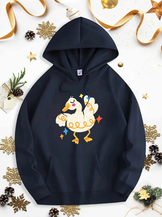 Men's Graphic Hoodie Festive Dancing Duck Surrounded By Whimsical Sparkling Holiday Decorations Duck