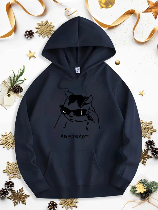 Men's Graphic Hoodie Abstract Cool Cat With Sunglasses Among Artistic Line Drawing