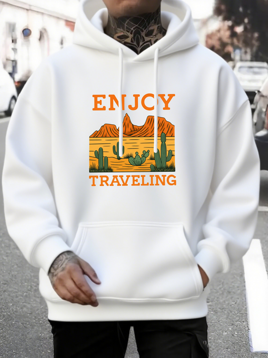 Men's Graphic Hoodie Enjoy Traveling Vibrant Desert Landscape With Cactus And Mountains Sunset