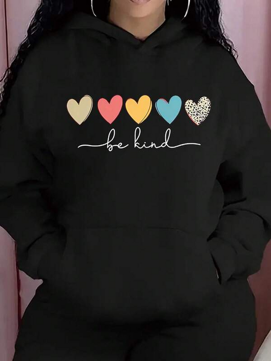 Women's Graphic Hoodie Be Kind Lined Pastel Hearts In A Row Hoodie