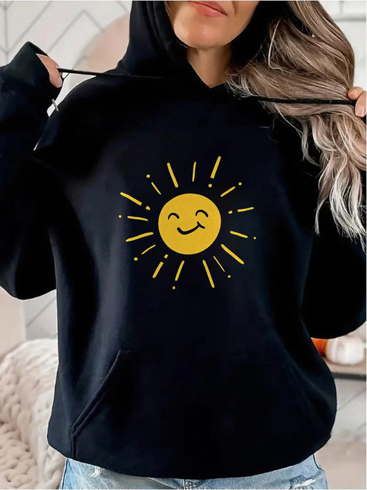 Women's Graphic Hoodie Bright Rays Of Sunshine With Smiling Happy Yellow Sun
