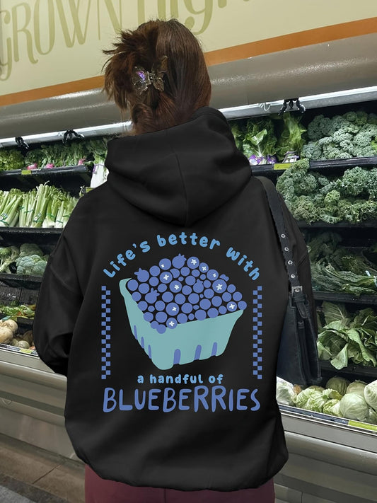 Women's Graphic Hoodie Lifes Better With A Handful Of Blueberries In Fresh Market Display Basket Blueberries