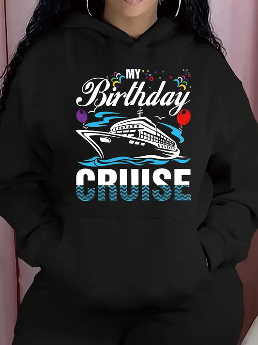 Women's Graphic Hoodie My Birthday Cruise With Colorful Confetti Over Ocean Ship