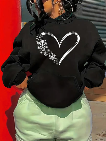 Women's Graphic Hoodie Romantic White Heart Surrounded By Snowflakes Winter Hoodie