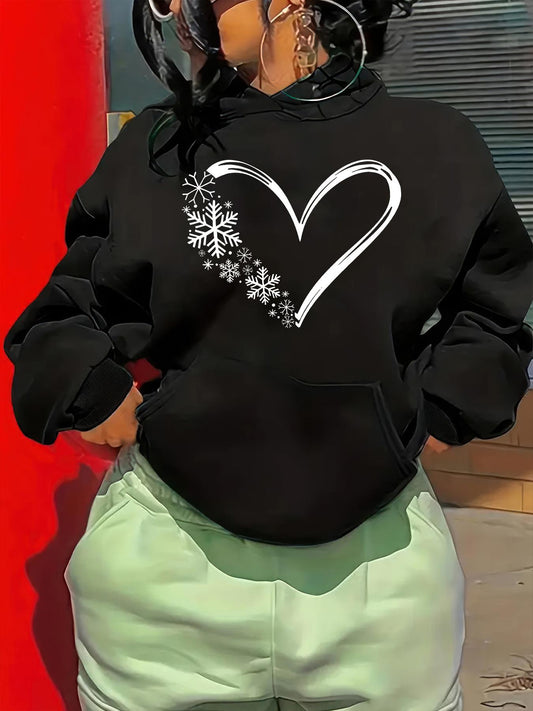 Women's Graphic Hoodie Romantic White Heart Surrounded By Snowflakes Winter Hoodie