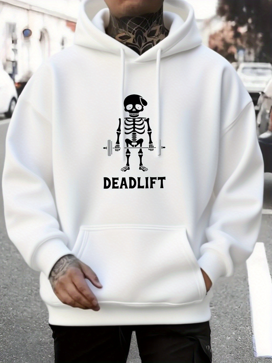 Men's Graphic Hoodie Deadlift Cartoon Lifting Barbell Skeleton Wearing Beret Hoodie