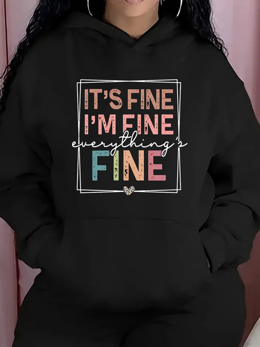 Women's Graphic Hoodie Its Fine Im Fine Everything Fine Colorful Pastel Letters Artistic Words Hoodie