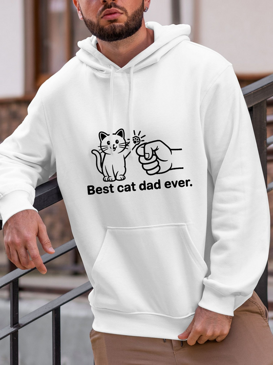 Men's Graphic Hoodie Best Cat Dad Ever Playful Kitten Reaching Out Beside Human Fist Bump Cat