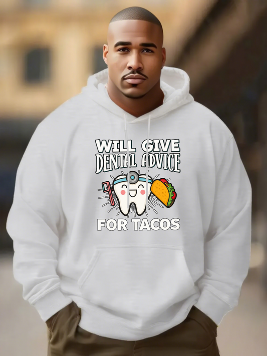 Men's Graphic Hoodie Will Give Dental Advice With Happy Cartoon Tooth Featuring Taco
