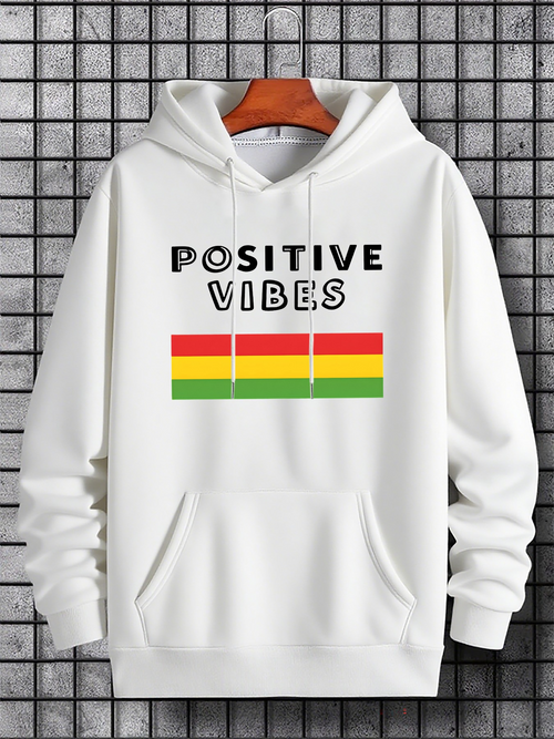 Men's Graphic Hoodie Positive Vibes Colorful Stripes With Clean Block Design Hoodie