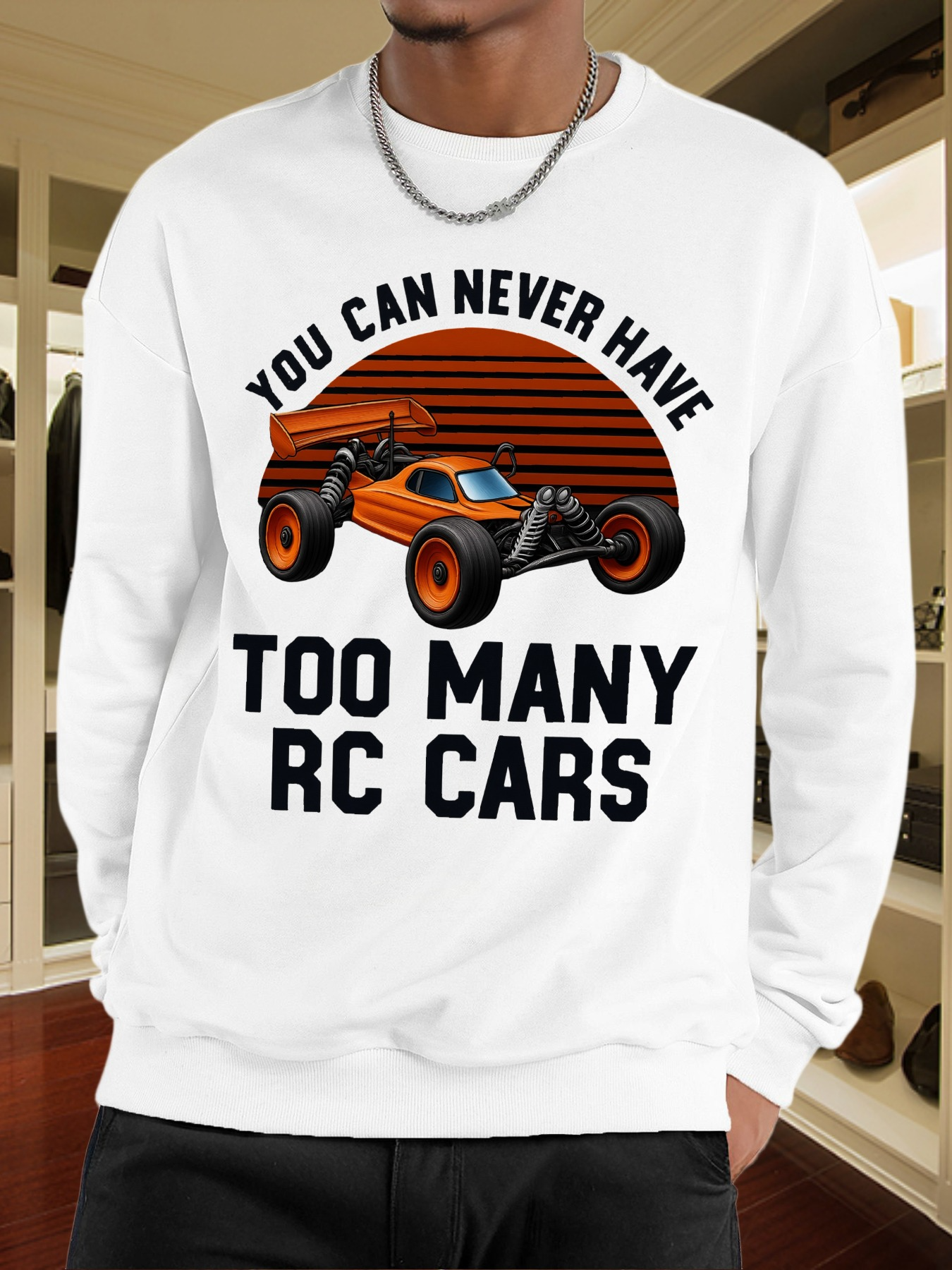Men's Graphic Hoodie You Can Never Have Too Many Sunset Orange Striped Off Road RC Cars