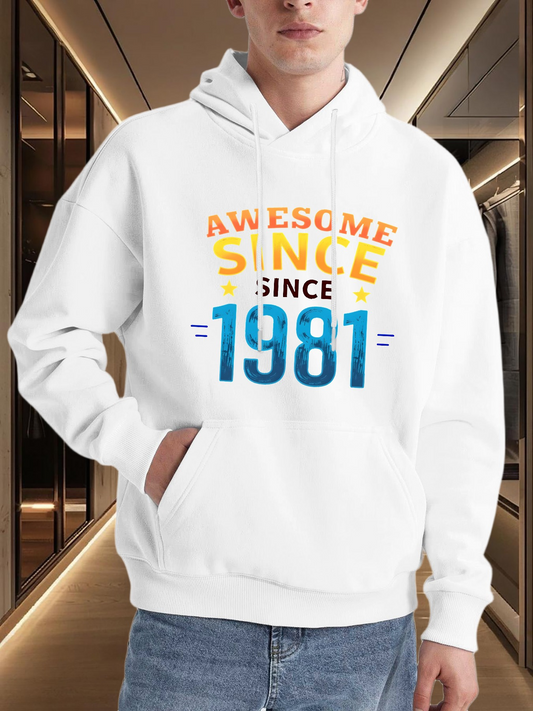 Men's Graphic Hoodie Awesome Since Bold Multi Color Typography 1981 Hoodie